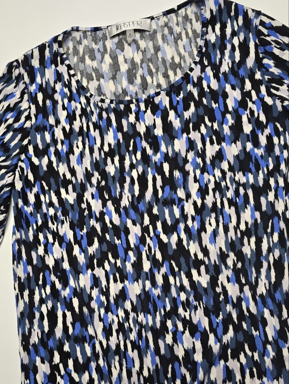 Kaspar Blue/Black Printed Scoop Neck Women's Top Med